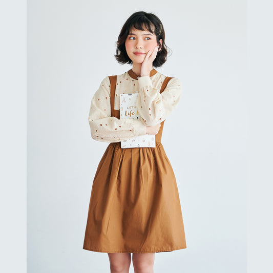 bleubird_beige_long_sleeve_apron_style_mini_dress_aki_brown_XS_S_M_L