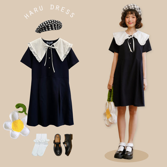 bleubird_navy_haru_a_dress_Illusion_cotton_mini_dress_XS_S_M