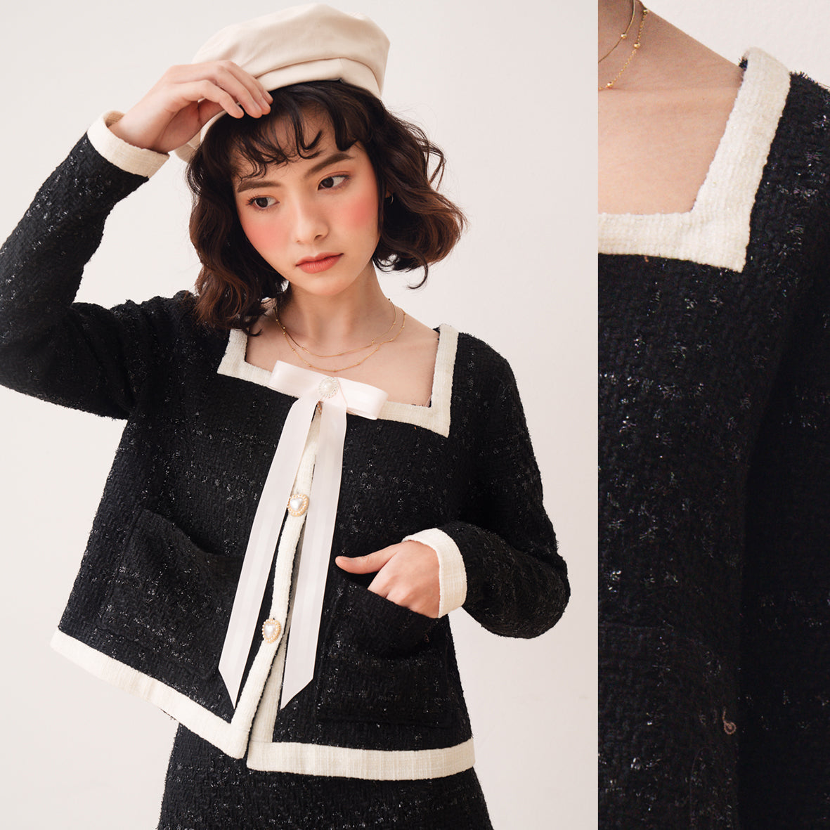 bleubird_black_luna_jacket_tweed_bow_white_XS_S_M