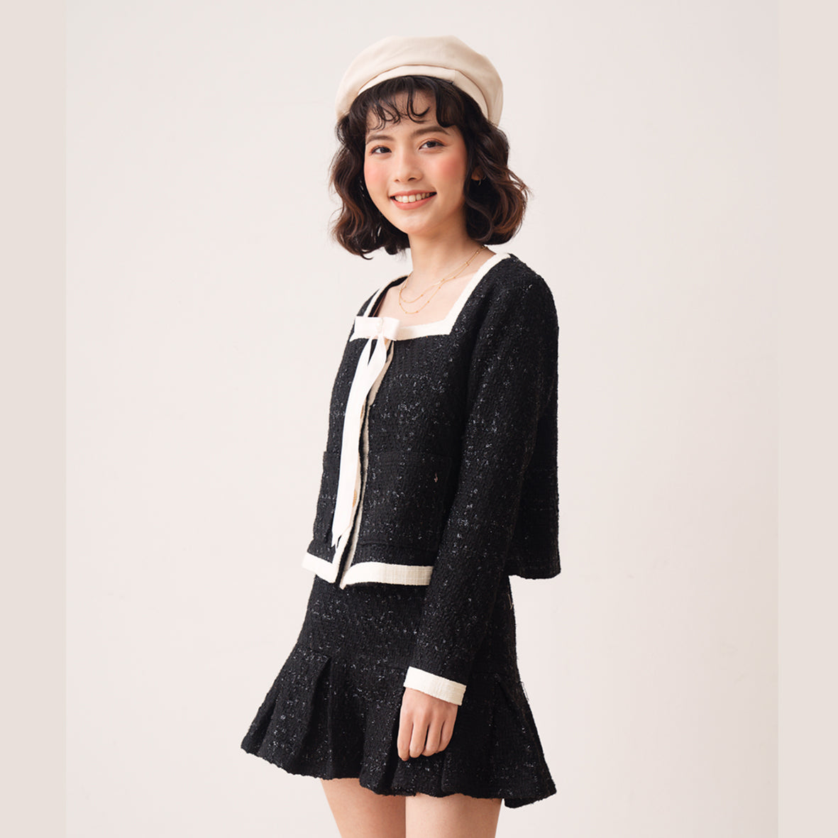 bleubird_black_luna_jacket_tweed_bow_white_XS_S_M